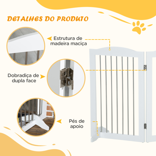 PawHut Barreira de Segurança para Cães Barreira de Segurança para Escadas e Portas Dobrável com Suporte de Pé 154x30x80cm Branco - Image 6