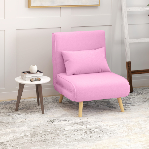 HOMCOM Sofá Cama Individual  Estofado em Linho com Encosto Ajustável em 5 Posições e Almofada Sofá Cama Pequeno 72x75x85 cm Rosa - Image 9