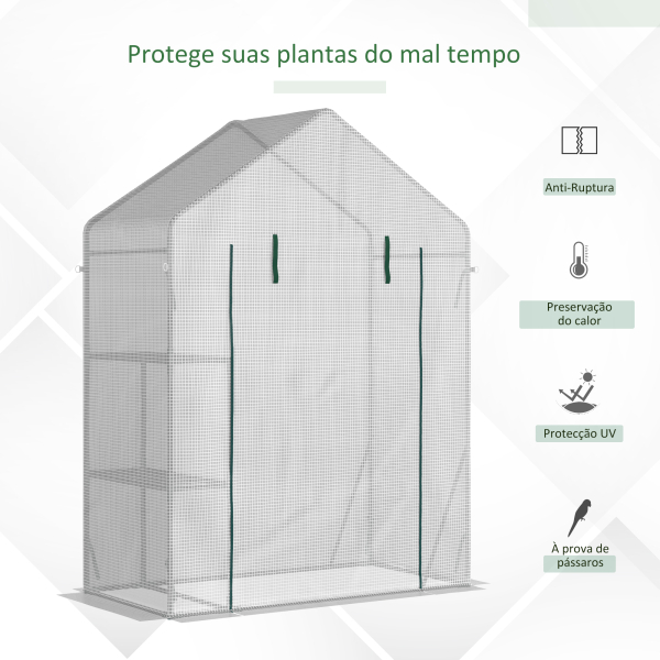 Outsunny Estufa de Jardim 143x73x195cm Estufa de Aço com 2 Prateleiras e Porta Enrolável para Cultivos de Plantas Vasos de Flores Pátio Exterior Branco - Image 4