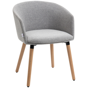 HOMCOM Cadeira de Sala de Jantar Estofada em Linho Sintético com Apoio para os Braços e Pés de Madeira 57x56x72cm Cinza