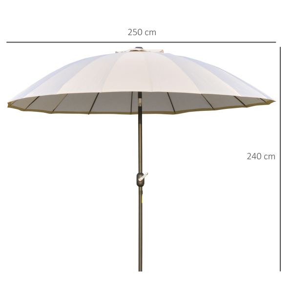 Outsunny Chapéu de Sol de Jardim Ø2,5x2,4 m com Manivela Manual Mastro Flexível Impermeável e 18 Varas para Exterior Creme - Image 3