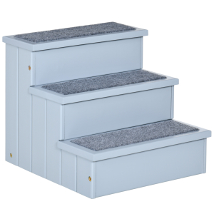 PawHut Escada para Animais de Estimação com 3 Degraus Espaço de Armazenamento e Tapete Antiderrapante 40,5x44,5x38 cm Cinza