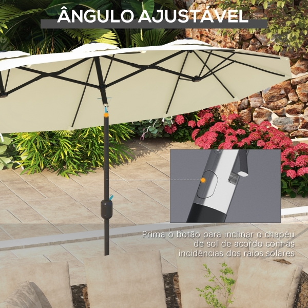 Outsunny Chapéu de Sol Duplo Chapéu de Sol de Jardim com Inclinação de 45° Manivela Estrutura de Aço 285x147x227cm Bege - Image 4