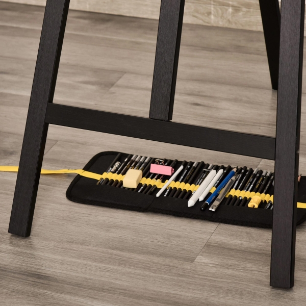 HOMCOM Cavalete para Pintura de Madeira Inclinável 90° com Suporte Tripé e Pincel 51,5x71,5x134,5cm Preto - Image 8