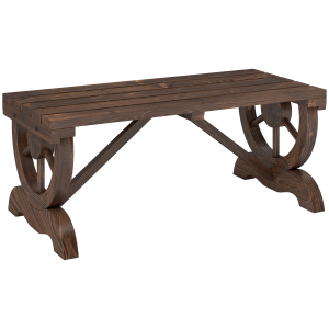 Outsunny Banco de Jardim de 2 Lugares Banco de Madeira com Rodas Decorativas Rústico Capacidade 250 kg 98x50x39,5 cm Castanho Rústico