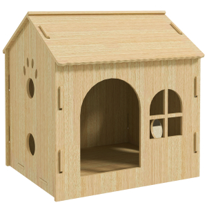 PawHut Casota para Cães Casa para Cães com Janelas Desenho de Patas Ocas Casa para Cães e Gatos 49,5x41x51 cm Madeira