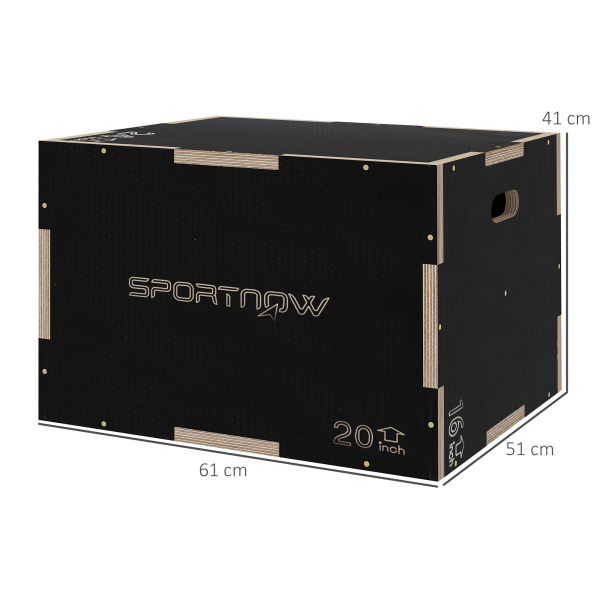 SPORTNOW Caixa Pliométrica com 3 Alturas Diferentes para Treino de Força em Casa Ginásio CrossFit Carga 120 kg 61x51x41 cm Preto - Image 3