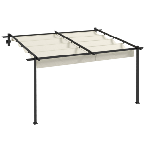 Outsunny Pérgola de Parede 4x3 m Pérgola de Jardim com Teto Retrátil de Poliéster e Estrutura de Aço Creme e Cinza Escuro