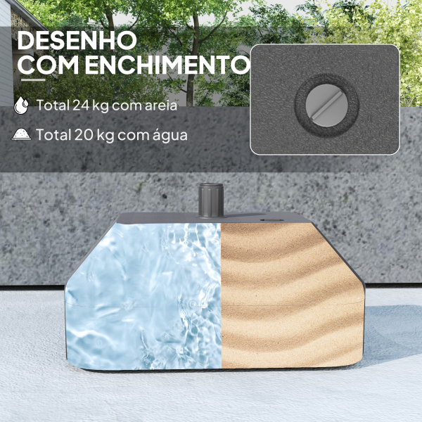 Outsunny Base para Chapéu de Sol Suporte para Chapéu de Sol Preenchível com Água 20L ou Areia 24kg 43x33x25 cm Preto - Image 4
