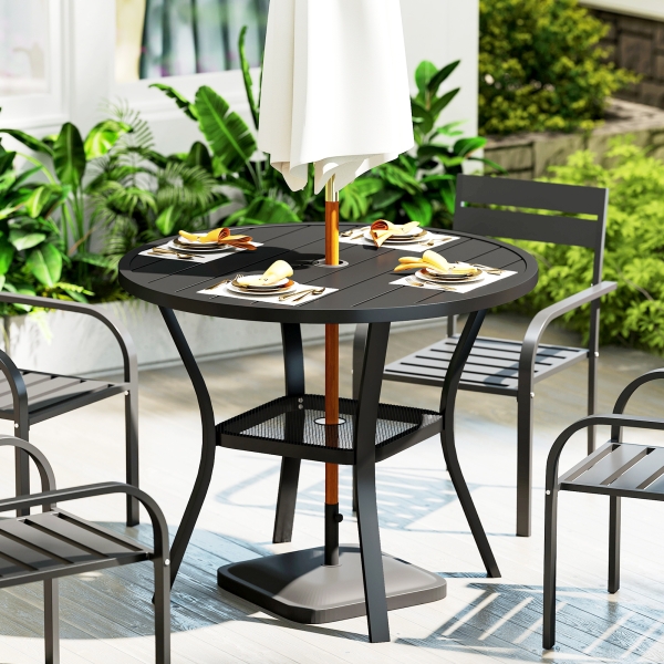 Outsunny Mesa de Jardim com Orifício para Chapéu de Sol Mesa de Refeição Exterior Redonda com Bancada de Metal Ø90x73 cm Preto - Image 2