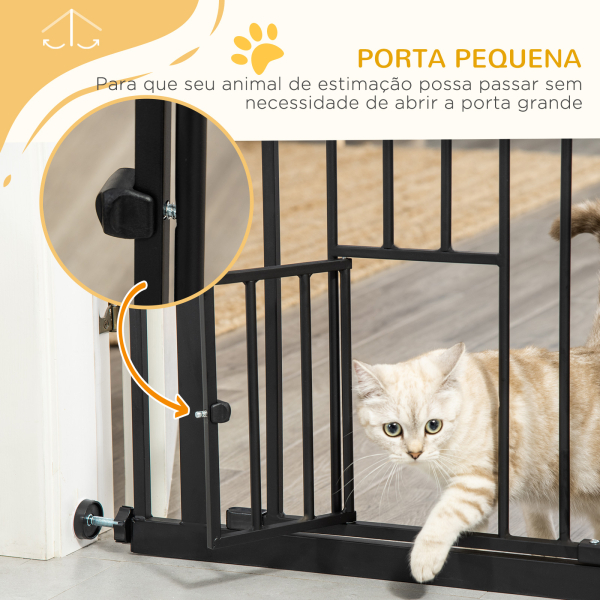 PawHut Barreira de Segurança para Animais de Estimação 74-80cm com Porta com Fechamento Automático e Sistema de Duplo Bloqueio Altura 76,2cm Preto - Image 7