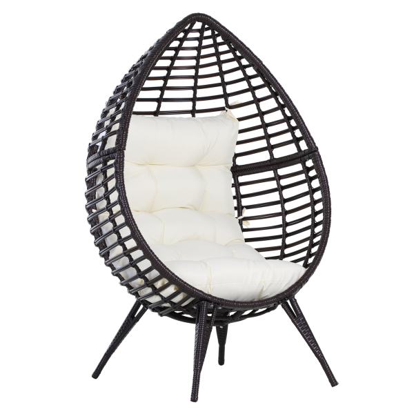 Outsunny Poltrona de Exterior de Vime com Almofada Estilo Moderno Forma de Lágrima Acolchoada Encosto 101x89x156 cm Carga 160kg Marrom e Bege