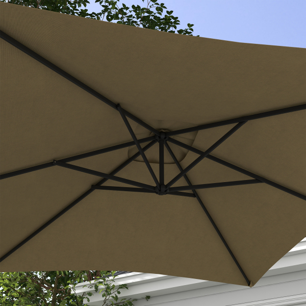 Outsunny Chapéu de Sol Excêntrico 294x193 cm Chapéu de Sol de Jardim com Base Cruzada e Manivela Impermeavel Proteção UV Marrom - Image 7