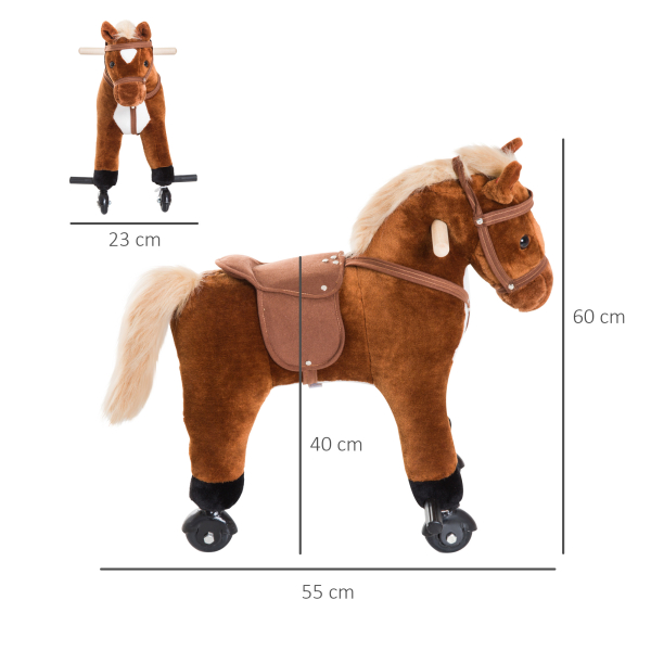 HOMCOM Cavalo para Crianças acima de 36 Meses com Rodas Sons de Relincho e Pedais Carga 60 kg 55x23x60 cm Marrom - Image 3