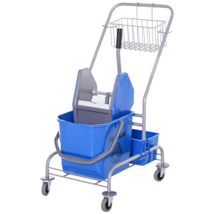 HOMCOM Carro de Limpeza Profissional com Rodas Balde de Esfregona Removível de 25L Espremedor Cesto e Cubeta 72x49,5x95 cm Azul