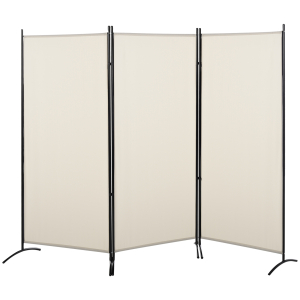 HOMCOM Biombo de 3 Paineis Separador de Ambientes Dobrável Biombo de Privacidade com 6 Pés de Metal 253x50x182 cm Bege
