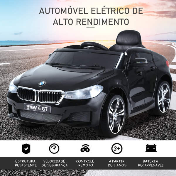 HOMCOM Carro elétrico para criança BMW 6GT para criança de 3-6 anos com controle remoto Carga 30 kg 106x64x51cm Preto - Image 4
