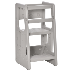 HOMCOM Torre de Aprendizagem para Crianças Banco Infantil com Altura Ajustável em 3 Posições 47x47x90 cm Cinza