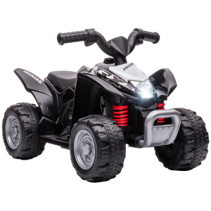 AIYAPLAY Quadriciclo Elétrico HONDA para Crianças Bateria 6V com Faróis LED Buzina Velocidade de 2,8km/h 65,5x35,5x43,5 cm Branco e Preto