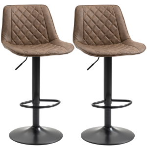 HOMCOM Conjunto de Bancos de Bar Estofados em PU Bancos Altos de Sala de Jantar com Altura Ajustável Assento Giratório e Apoio para os Pés Carga Máxima 120kg 46,5x51x86-106cm Marrom