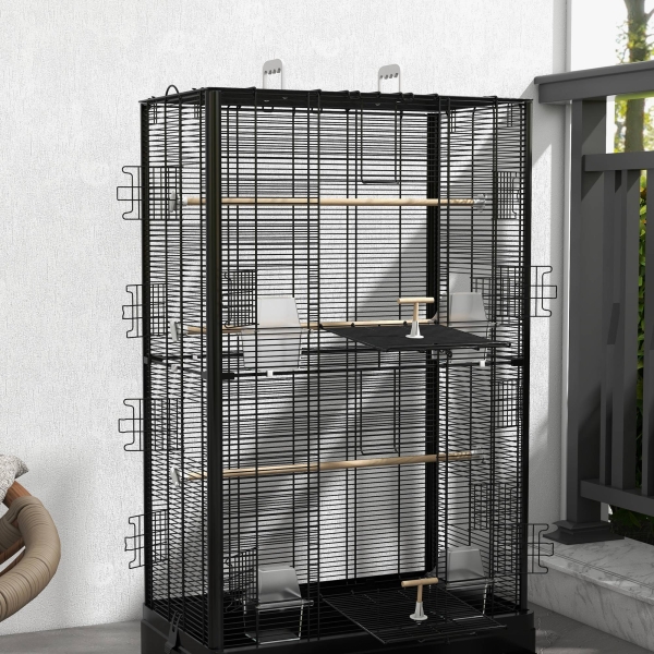 PawHut Gaiola para Pássaros 61x36,5x98 cm com Portas Poleiros Bandeja Removível e Alças para Canários Periquitos Preto - Image 9