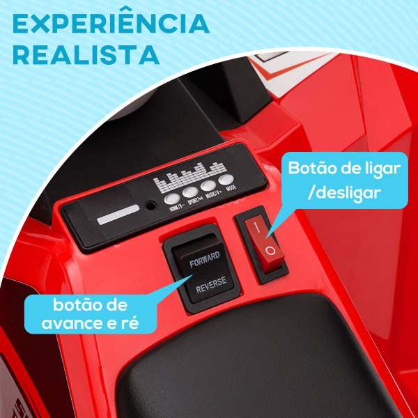 HOMCOM Quadriciclo Elétrico para Crianças com Reboque Bateria 6V de 18-36 Meses com Velocidade 2,5 km/h 106x41,5x48,5 cm Vermelho - Image 5