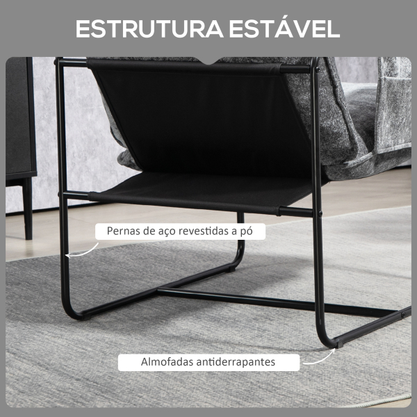 HOMCOM Poltrona Sala de Estar com Apoio para os Braços Bolso Lateral e Estrutura de Aço Poltrona para Dormitório 68x76x81 cm Cinza - Image 6
