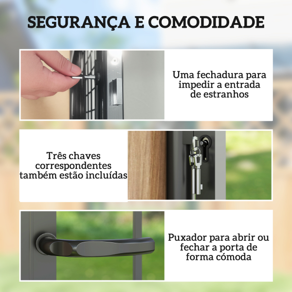 Outsunny Porta de Jardim 89x147,5 cm Porta para Vedação de Barra de Aço Galvanizado com Puxador Fechadura e 3 Chaves Preto - Image 5