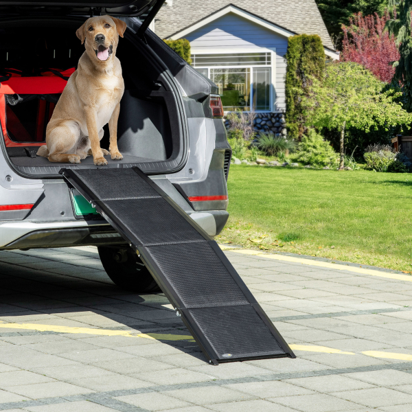 PawHut Rampa Dobrável para Cães com Superfície Antiderrapante Alça e Gancho Carga Máxima 60 kg 158x43,5x2,5 cm Preto - Image 2