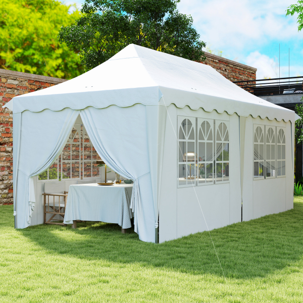 Outsunny Tenda Dobrável Pop Up 596x300x315 cm com 6 Paredes Laterais Anti-UV Altura Ajustável para Campismo Festas Branco - Image 2