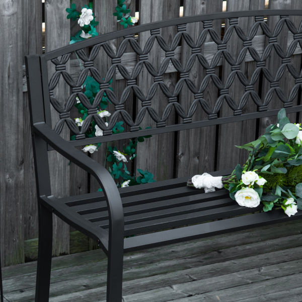 Outsunny Banco de Jardim de 2 Lugares com Encosto Decorativo e Apoio para os Braços para Terraço Varanda Pátio Exterior Carga 280kg Ferro Fundido e Aço 128x58,5x89cm Preto - Image 7