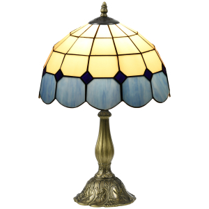 HOMCOM Candeeiro de Mesa com Desenho de Vitrais Coloridos  Candeeiro de Mesa de Vidro para Dormitório Sala de Estar Escritório Ø31x48 cm Azul