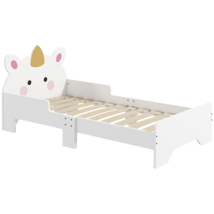 ZONEKIZ Cama para Crianças de 3-6 Anos 143x74x67 cm Cama Infantil de Madeira em Forma de Unicornio Branco