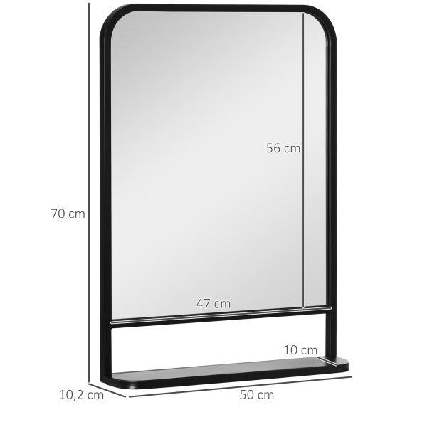 HOMCOM Espelho Decorativo de Parede 70x50cm Espelho Retangular de Metal com Prateleira de Armazenamento Estilo Moderno Preto - Image 3
