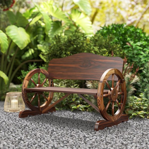 Outsunny Banco de Jardim de Madeira com Apoios de Braço em Forma de Roda Estilo Rústico 110x50x80 cm Nogueira - Image 9