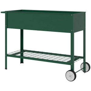Outsunny Horta Vertical Elevada de Metal Horta Vertical com Rodas Alça Lateral e Prateleira Inferior para Cultivo 109x44x80 cm Verde