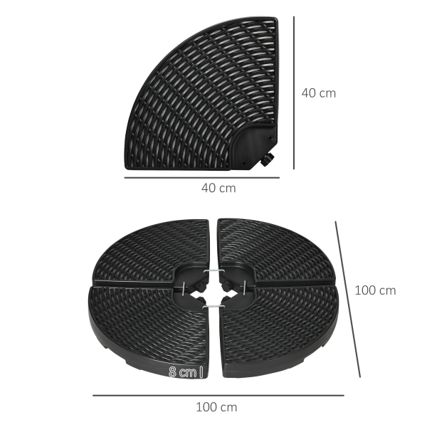 Outsunny Base para Chapéu de Sol de 4 Peças Recarregável com Areia 68 kg ou Água 52 kg para Jardim Pátio ou Terraço Preto - Image 3