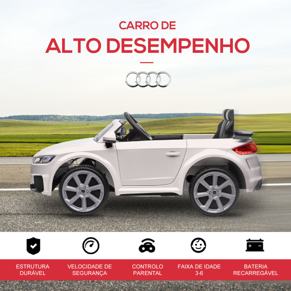 HOMCOM Carro Elétrico Audi TT para Crianças acima de 3 Anos com Controlo Remoto Música e Luzes Bateria 12V 102x60x44 cm Branco - Image 6