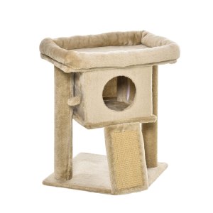 PawHut Árvore Arranhador para Gatos Pequenos Arranhador para Gatos com Poste de Juta Rampa Caverna e Bola Suspensa 40x40x57 cm Areia