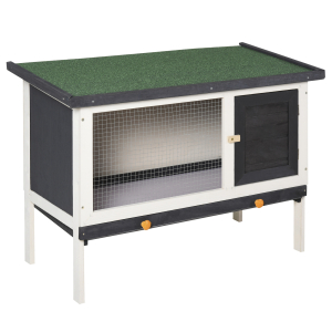 PawHut Coelheira de Madeira Gaiola Elevada para Coelhos Cobaias e Animais Pequenos com Teto Asfáltico Bandeja Removível e Porta com Trava 91x46x71cm Preto