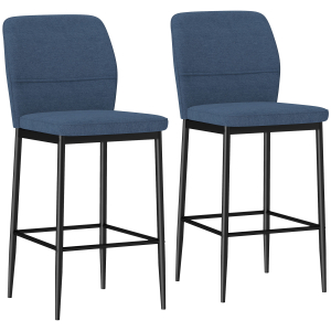 HOMCOM Conjunto de 2 Bancos de Bar Bancos Altos de Cozinha com Encosto e Apoio para os Pés Estofados em Veludo 41x52x97 cm Azul
