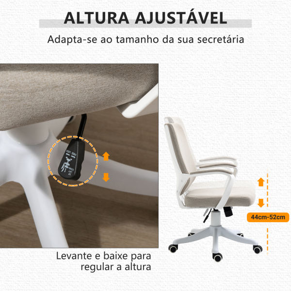 Vinsetto Cadeira de Escritório Ergonómica Giratória e com Altura Ajustável e Suporte Lombar 62x69x92-100 cm Bege - Image 4