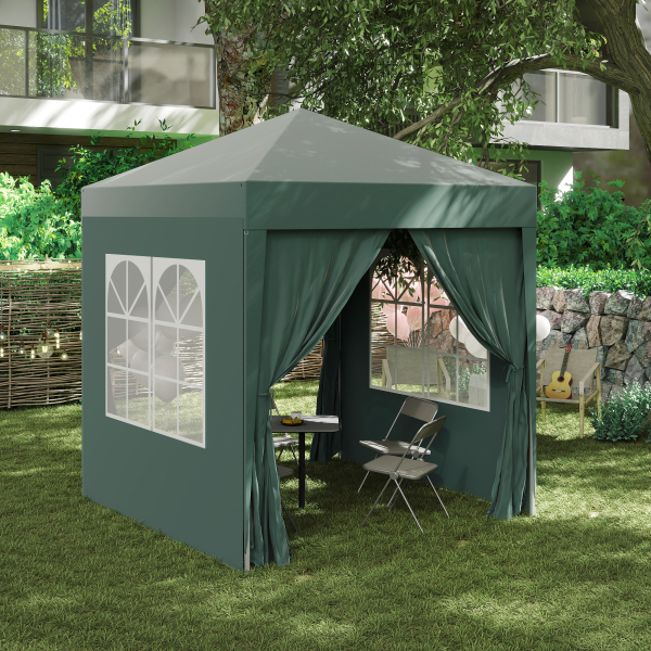 Outsunny Tenda Dobrável 2x2 m Tenda de Jardim com 4 Paredes Laterais Tecido Oxford 2 Portas 2 Janelas e Bolsa de Transporte para Exterior Terraço Campismo Festas Verde - Image 2