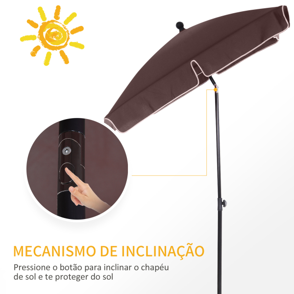 Outsunny Chapéu de Sol Retangular de Jardim 198x130x240cm Chapéu de Sol de Alumínio com Função de Inclinação para Terraço Pátio Exterior Marrom - Image 4