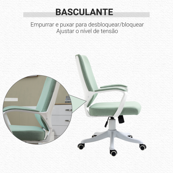 Vinsetto Cadeira de Escritório Ergonómica Giratória e com Altura Ajustável e Suporte Lombar 62x69x92-100 cm Verde - Image 6