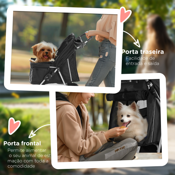 PawHut Carrinho para Animais de Estimação Dobrável com Rodas Giratórias Cesto e Suporte para Copos 75x45x97 cm Preto - Image 7