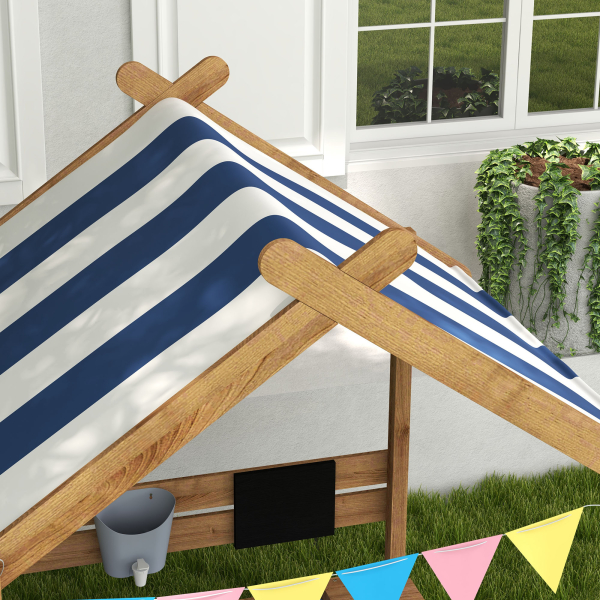 Outsunny Caixa de Areia para Crianças de Madeira com Toldo Torneira e Ardósia para Pátio Jardim 124x116x146 cm Castanho - Image 8