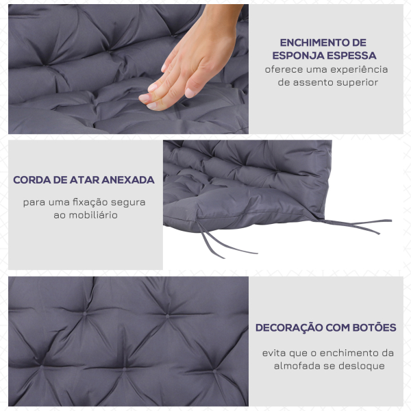 Outsunny Almofada para Banco com Encosto 120x110x12cm Almofada de Banco de 2 Lugares para Jardim Terraço Balcão Exterior Cinza - Image 6