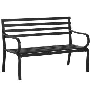 Outsunny Banco de Jardim em Metal Banco de Exterior de 2 Lugares com Apoios de Braços Capacidade 240 kg 127x58x82 cm Preto