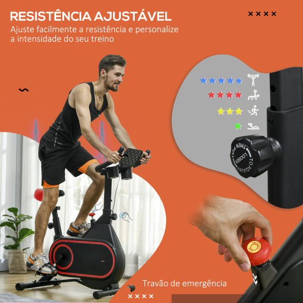 SPORTNOW Bicicleta Estática com Ecrã LCD Assento e Guiador Ajustáveis Volante 4 kg e Porta Garrafa  93x48,5x102-112 cm Vermelho - Image 4